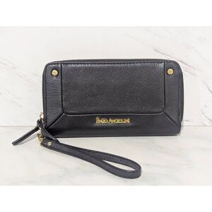 Enzo Angiolini Women's Black Leather Two Compartment Zip Close Wristlet Wallet